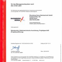 Rhomberg Sersa Bahntechnik GmbH (DE) ISO-Zertifikat 37301