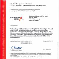 Rhomberg Sersa RailTec GmbH ISO-Zertifikat 9001 14001 45001