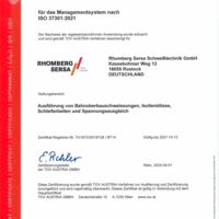 Rhomberg Sersa Schweißtechnik GmbH ISO-Zertifikat 37301
