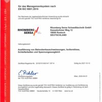 Rhomberg Sersa Schweißtechnik GmbH ISO-Zertifikat 9001