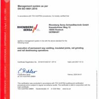 Rhomberg Sersa Schweißtechnik GmbH ISO-Certificate 9001