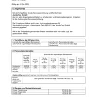 Entgeltliste Serviceeinrichtung JT